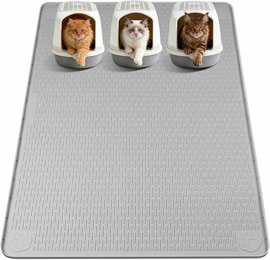 Silicone Cat Litter Mat for Litter Box 70”x45” Large Cat Mat, Light Grey | Waterproof, Non-Slip, Leak-Proof Rug Mat with Lip, Easy to Clean, Extra Large Litter Catcher Mat for Floor by Bartuke