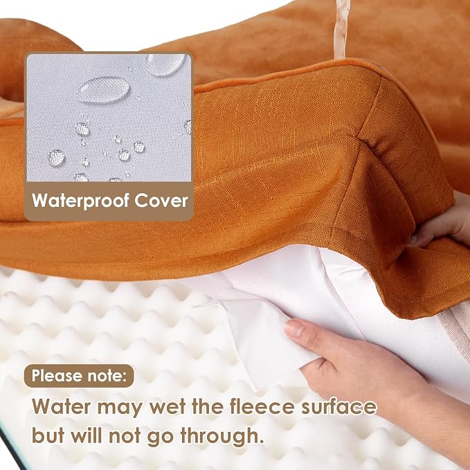 EHEYCIGA Orthopedic XXL Dog Bed, Waterproof Washable XL Big Pet Bed 48" | Non-Slip Bottom and Egg-Crate Memory Foam Extra Large Pet Couch Bed with Washable Removable Cover, Pumpkin Orange - Image 3