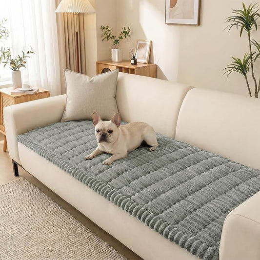 Non-Slip Washable Couch Cover for Dogs, Soft Thick Ribbed Flannel | 27.6"x59", Light Gray, 0.8" Thick, Rubber Dot Backing, Pet-Friendly Protector for Sofa, Floor, Window Seat, Car or Camping by Unknown