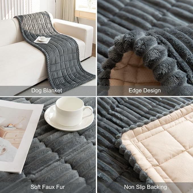Faux Fur Plush Dog Couch Cover 3D Stripe Fuzzy Sofa Cover Non-Slip Fluffy Dog Bed Cover Pet Blanket Sofa Couch Furniture Protector for Puppy Large Dog Cat (Dark Grey,24"x59") - Image 7