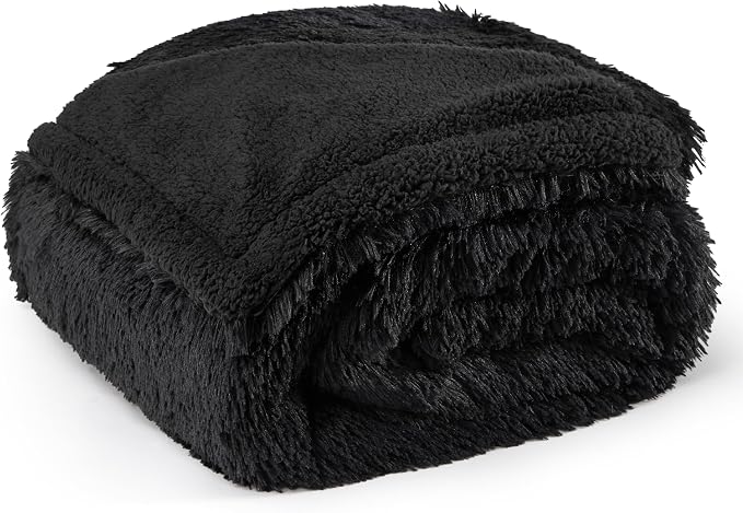 Bedsure Waterproof Dog Blankets for Large Dogs, Fluffy Faux Fur, 60×80" | Plush Fuzzy Reversible Pet Blankets for Couch and Bed, Soft Calming Throw Blanket Washable, Dog Gift, Twin Size,Black - Image 9