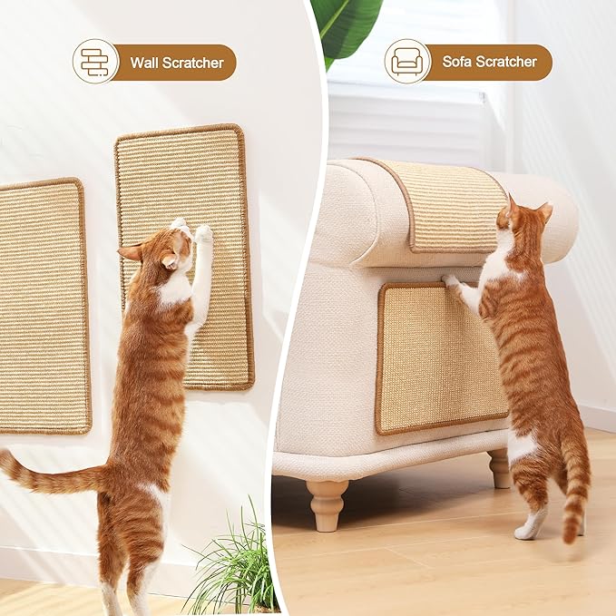 FUKUMARU 2 Packs Cat Scratching Mat, 19.6 x 11.8 Inch Cat Scratcher Pad | Natural Sisal Cat Scratch Mat for Indoor Cats, Horizontal Cat Wall Scratcher Floor Rug with Sticky Tapes, Furniture Protector - Image 4