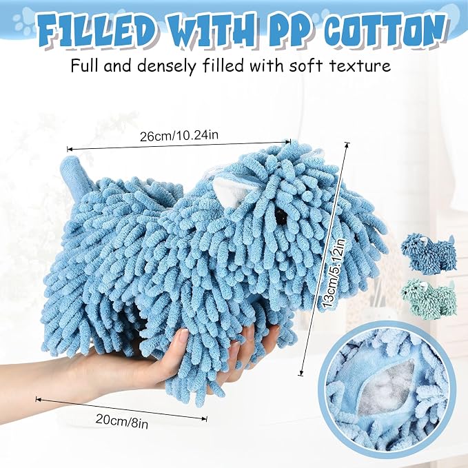 Tegeme 2 Pcs Chenille Dog Hand Towel Fuzzy Towel Absorbent Microfiber Soft for Bathroom Kitchen Washstand (Green Blue,Standing Dog) - Image 3