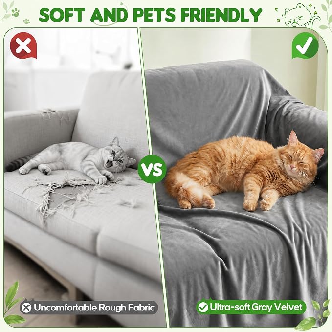 Loiion Cat Scratch Couch Cover Waterproof Sofa Cover 102"x71" | Pet-Friendly Couch Protector, Anti-Scratch & Non Slip Sofa Cover For Cats Dogs Kids, Machine Washable - Image 4
