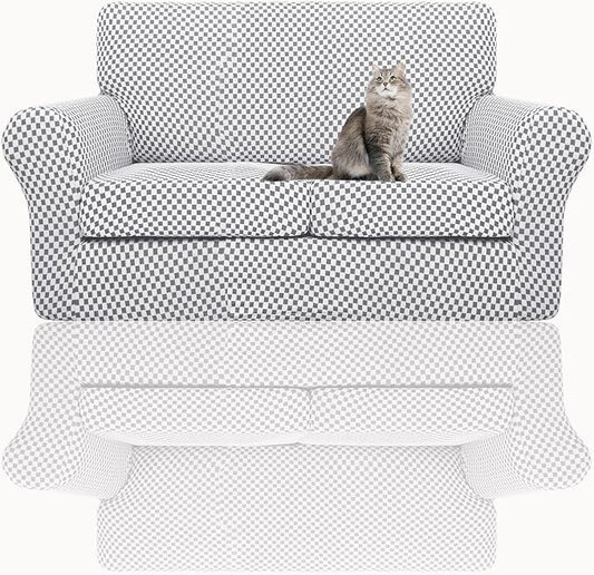 YEMYHOM Latest Checkered 3 Pieces Couch Covers for 2 Cushion Couch High Stretch Thickened Love Seat Sofa Cover for Dogs Pets Elastic Loveseat Protector (Black and White Checkered), 55"-69"(2 CUSHIONS) by YEMYHOM