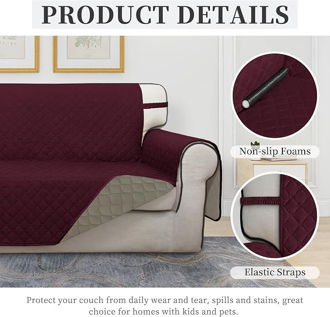 ISSUNTEX Double Protection 100% Waterproof Chair Sofa Covers for Living Room, Couch Covers for Chair Sofa, Reversible Furniture Protector Sofa Cover for Dogs, Pets, Kids (Chair, Wine/Beige) - Image 5