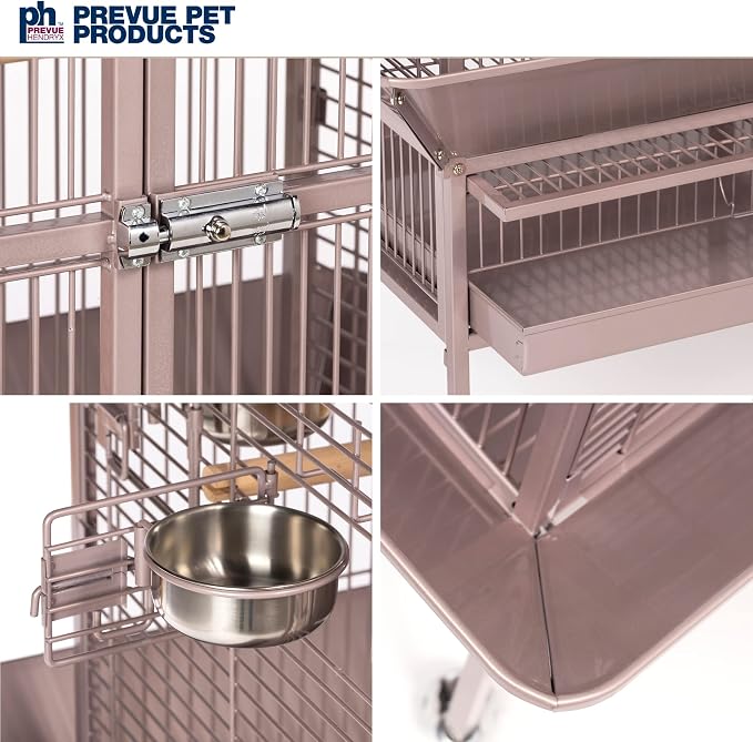 Prevue Pet Products Playtop Bird Cage - Medium Cage with Wheels for Parrots, Conures, Cockatiels, & Similarly Sized Birds, with Rolling Stand and Seed Guard - Blush Finish - Image 13