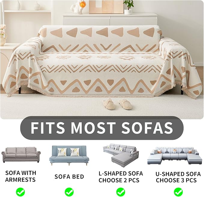 HAOMAIJIA Non Slip Couch Cover Sofa Covers for 3 Cushion Couch Washable sectional Couch Covers for Dogs pet Furniture Protector Couch Cover Blanket for Living Room (My-Khaki, 91"x134") - Image 5