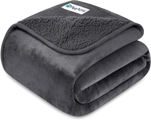 PetAmi Premium Waterproof Dog Blanket for Medium Large Dogs, Reversible Sherpa & Flannel Fleece, Leakproof Pet Throw for Couch Protection, Soft Plush Furniture Protector for Cats, Washable, 40x60 Grey by PetAmi