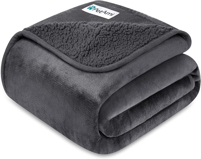 PetAmi Premium Waterproof Dog Blanket for Medium Large Dogs, Reversible Sherpa & Flannel Fleece, Leakproof Pet Throw for Couch Protection, Soft Plush Furniture Protector for Cats, Washable, 40x60 Grey by PetAmi