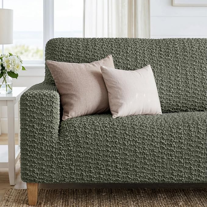 PAULTO BY GA.I.CO. Stretch Sofa Slipcovers – Soft Elastic Fabric Couch Cover for Armchair Loveseat 3-Seater & 4-Seater Sofa Cover – Non-Slip Furniture Protector Washable - Moss Green (64"-85" Wide) - Image 5