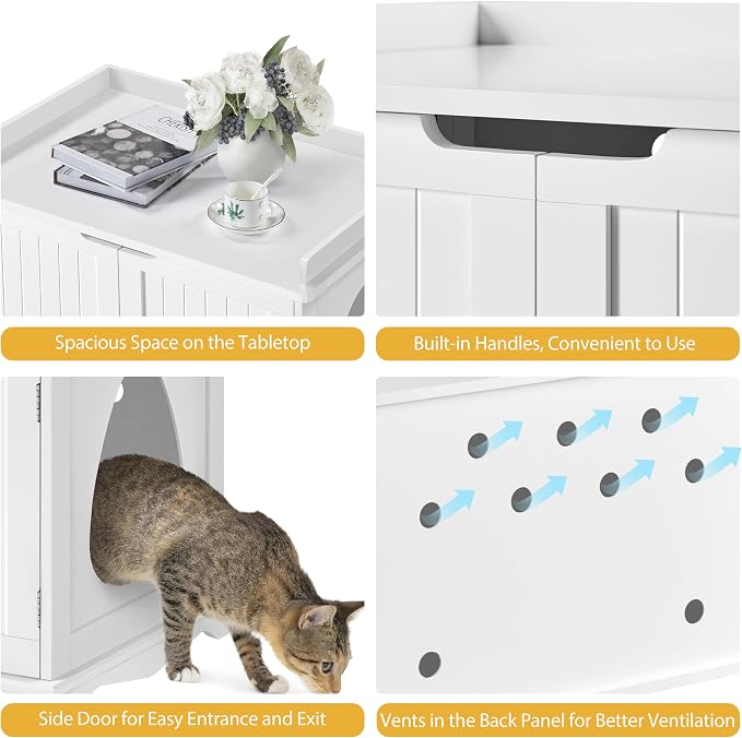 Yaheetech Cat Litter Box Enclosure, Hidden Litter Furniture, Cat Washroom, Pet Crate, Decorative Storage Bench Pet Side Table for Large Cat Kitty, White - Image 6