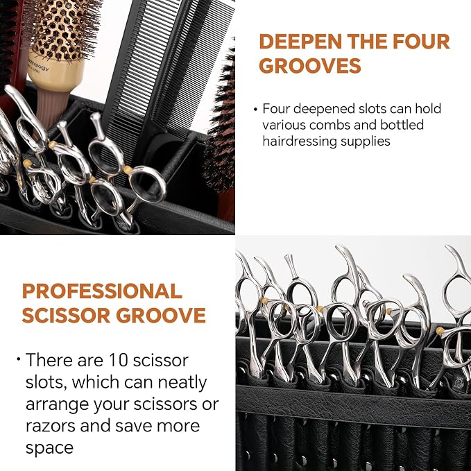 Barber Station Tray for Scissors Holder & Clippers Organizer, Barber Accessories Storage Station for Combs/Hair Clip/Trimmers, Barber Salon Home Desktop Tool Organizer(Small 11.9" x 8.8" x 4.4") - Image 4
