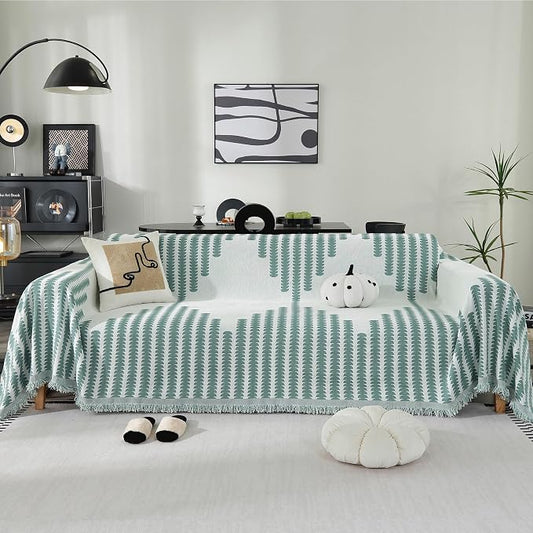 Non-Slip Jacquard with Tassels Couch Cover, Large Sofa Covers for 3 Cushion Couch, Cat Scratch Furniture Protector, Washable Wear Resistant Armchair Sofa Slipcover(71"X150",Green) by Nestiva