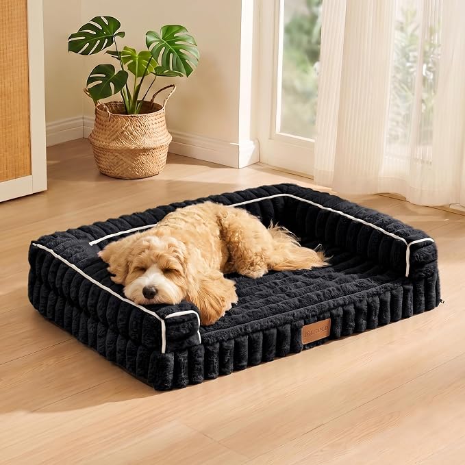 Orthopedic Calming Large Dog Bed Pet Sofa Bed 36''X24'' Black | 3-Sided Pet Couch Large Sized Dog, Soft Egg-Crate Foam Dog Mat, Waterproof Removable Washable Cover, Nonskid Bottom Cat Bed - Image 3