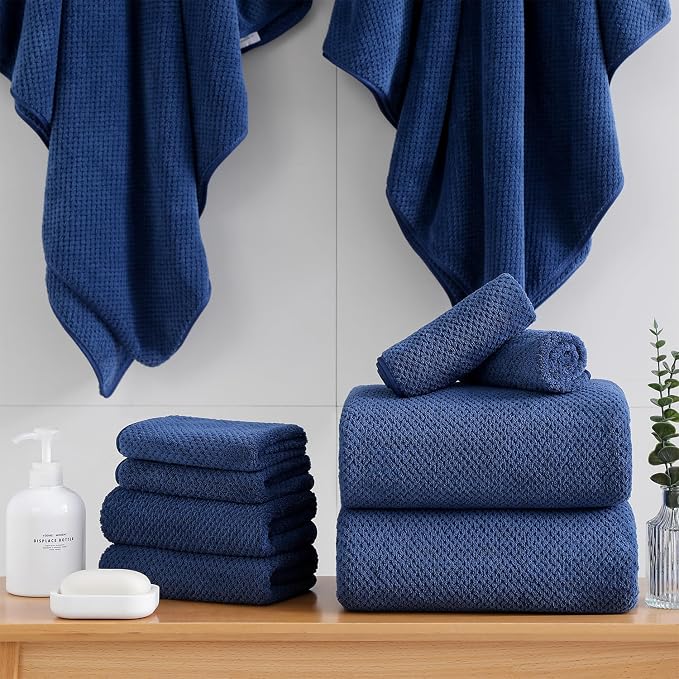 18 Piece Microfiber Bath Towels Set - 6 Bath Sheets,6 Hand Towels And 6 Washcloths,Soft Family Towels,Highly Absorbent Bathroom Towel,Quick Dry Shower Towel Luxury Towels For Hotel Spa Dorm-Navy Blue - Image 3
