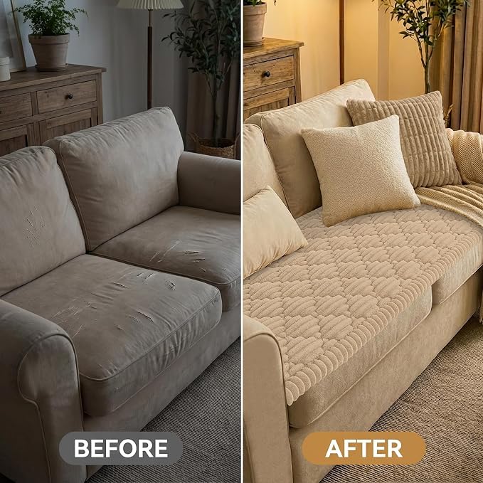 Smiry Couch Cover for Dogs Washable, Non Slip Fuzzy Pet Sofa Protector | Soft Thick Furniture Cover for Sofa, Loveseat and Sectional, Scratch & Pet Hair Resistant (Khaki, 35.4" x 88") - Image 7