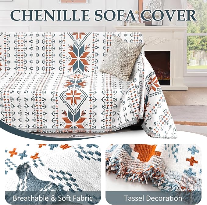 1OO% Waterproof Sectional Couch Covers for Dogs L Shaped Corner Sofa Cover Washable Chenille Sofa Slipcovers Blanket Modern Jacquard Pet Furniture Protector (91"x276", Boho Light Blue) - Image 6