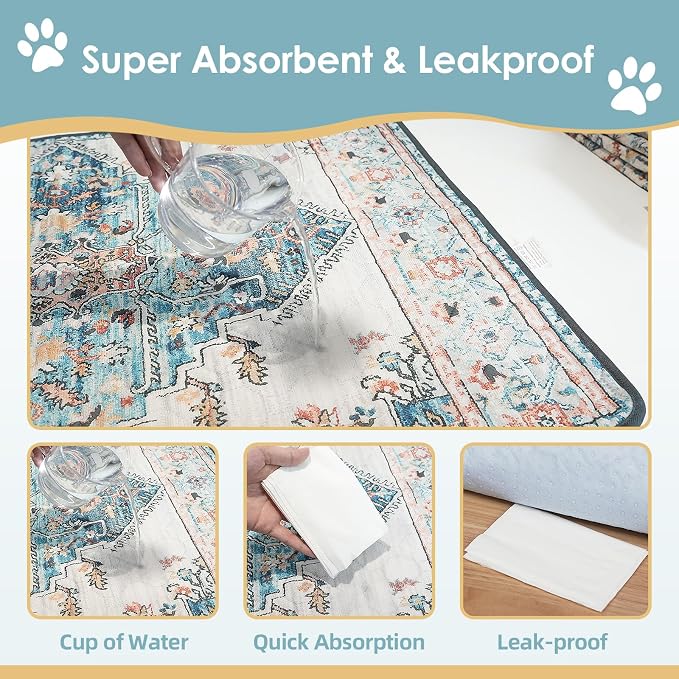 SCLOSE Washable Pee Pad for Dogs Extra Large, 72" x 72" Reusable Puppy Pads Waterproof Dog Rugs, Super Absorbent, Leakproof, Dog Crate Pad, Playpen Mat, Whelping Pads, Blue Medallion - Image 3