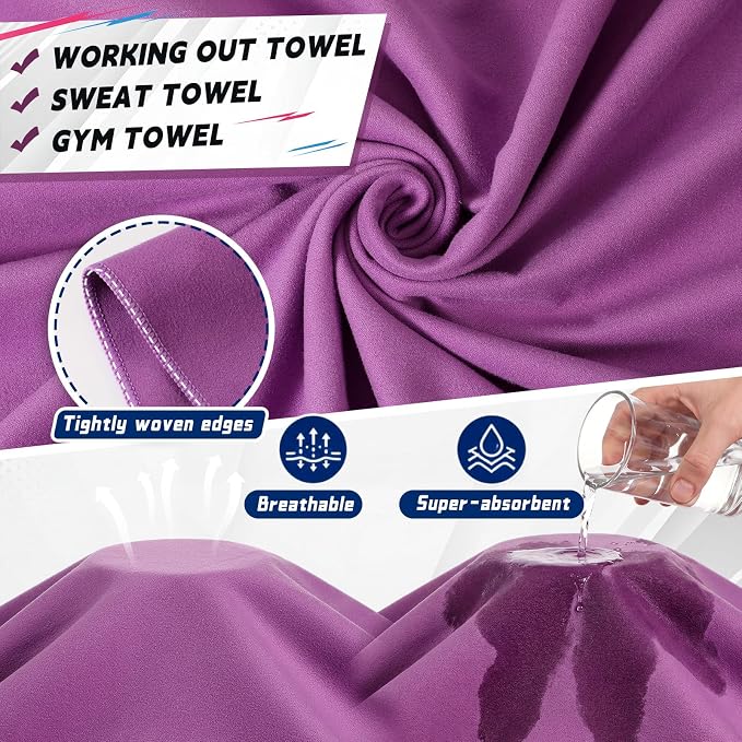Mixweer 4 Pack Gym Microfiber Bath Towels 63"x32" Extra Large Shower Towel Lightweight Oversized Fast Drying Bathtowel for Gym Sports Travel Camping(Dark Gray, Pinkish Purple, Bluish Gray, Purple) - Image 3