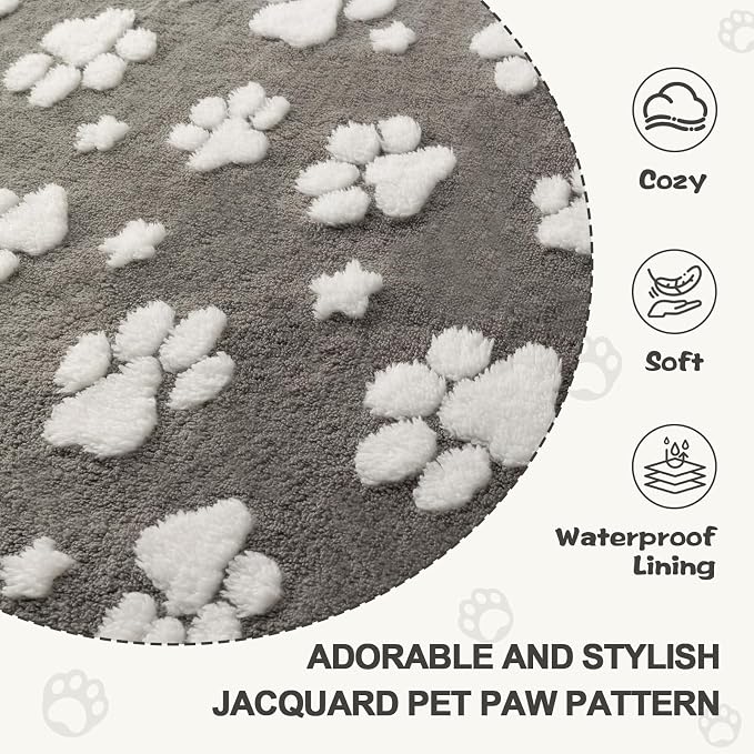 Cute Waterproof Blanket for Dog Cat or Adult, 50"x60", Grey | 3D Textured Paw Pet Blanket for Bed Couch Sofa, Soft Liquid Pee Proof Pet Furniture Protector - Image 5