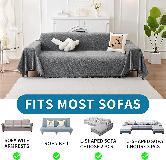 HAOMAIJIA Non Slip Couch Cover Sofa Covers for 3 Cushion Couch Washable sectional Couch Covers for Dogs pet Furniture Protector Couch Cover Blanket for Living Room (Grey, 91"x118") - Image 6