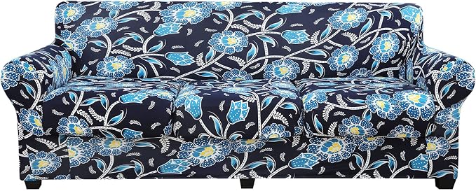 hyha Stretch Couch Covers, Sofa Cover for 3 Cushion Couch Pet Friendly | Floral Pattern, Printed, 4 Pieces, 3 Separate Cushion Sofa, Durable Anti-slip Washable Protector with Elastic Bottom for Dogs by hyha