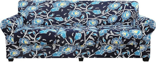 hyha Stretch Couch Covers, Sofa Cover for 3 Cushion Couch Pet Friendly | Floral Pattern, Printed, 4 Pieces, 3 Separate Cushion Sofa, Durable Anti-slip Washable Protector with Elastic Bottom for Dogs by hyha