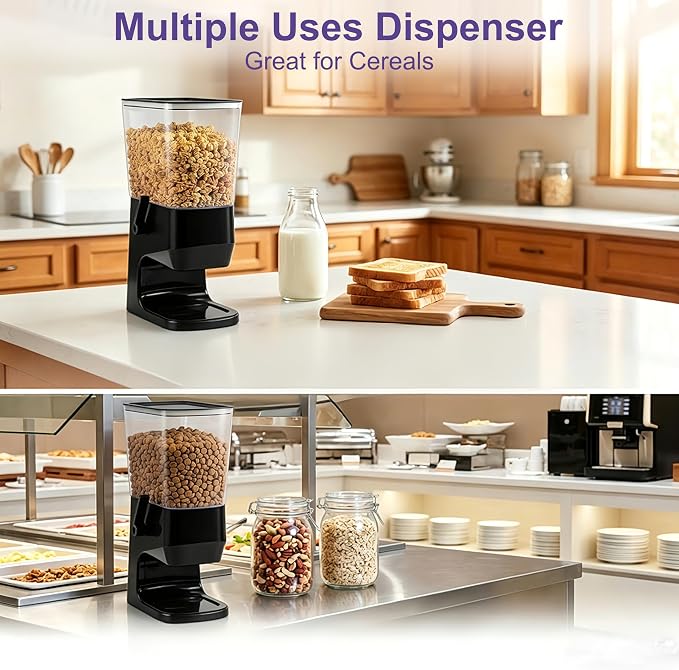 Cereal Dispenser Countertop 1 Pack, Dry Food Dispenser Snack Organizer, Slim Cereal Containers Storage Dispenser with Lids for Pantry, Kitchen Organization Oatmeal Nut Granola Candy, Black - Image 9