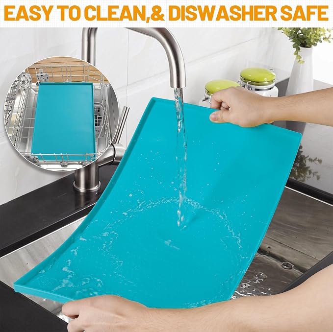 Hubulk Dog Feeding Mat,100% Waterproof Food Grade Silicone Pet Food and Water Bowl Placemat,Dishwasher, High Raised Edge to Prevent Spills,Nonslip Tray to Stop Messes on Floor (32"x24"x1.0", Teal) - Image 7