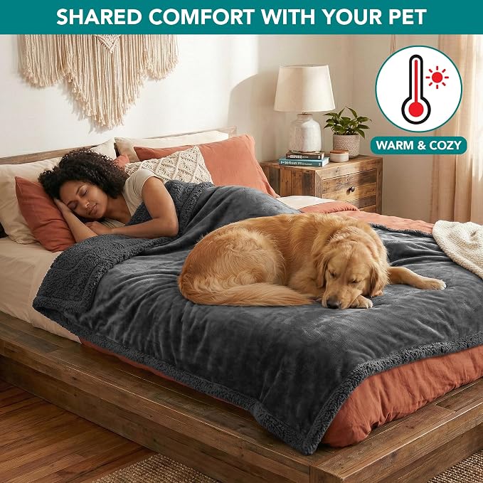 PetAmi Waterproof Dog Blanket for Couch, Extra Large 80x60, Pee Proof Sherpa Fleece Reversible Pet Throw, Furniture Protector for Bed Sofa Crate Kennel, Soft Washable Cover for Dog Cat, Grey Sherpa - Image 4