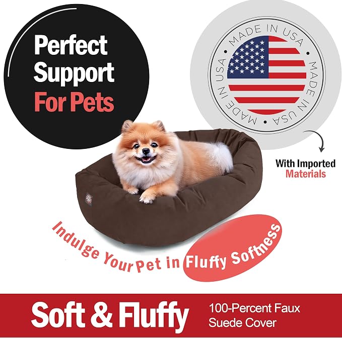 Majestic Pet 24 Inch Suede Calming Dog Bed Washable – Cozy Soft Round Dog Bed w/Spine Support for Dogs to Rest Head - Fluffy Donut Dog Bed 24x19x7 (Inch) - Round Pet Bed Small – Chocolate (2025) - Image 2