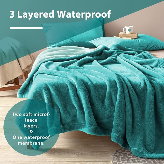90"x80" King Waterproof Bed Blanket Reversible, Stain-Proof Aqua/Turquoise | KingSize Waterproof Washable - Image 7