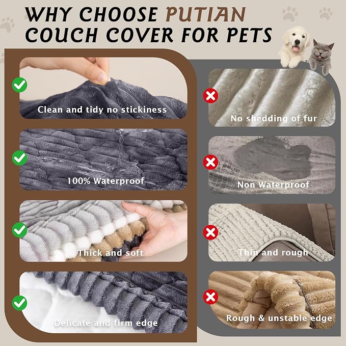PuTian 100% Waterproof Fuzzy Couch Cover for Dogs Dark Grey 27.6"x27.6" | Pet Friendly Dog Mat for Couch, Waterproof Sofa Protector, Scratch Resistant Furniture Cover for Dogs, Machine Washable - Image 4