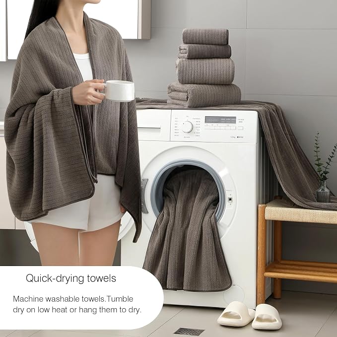 18 Piece Family Bath Towel Set Include 6 Bath Towels,6 Hand Towels and 6 Washcloths Soft Bathroom Towel with Hanging Loops,Highly Absorbent Quick Dry Towels Set for Bathroom,Hotel and Spa-Brown - Image 2