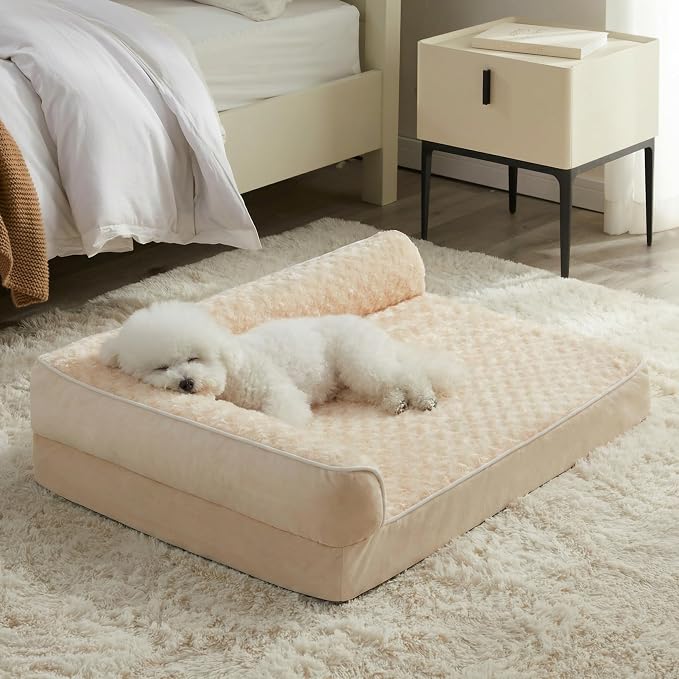 BFPETHOME Washable Orthopedic Dog Bed for Medium Dogs, Waterproof Sofa Bed | 30x20 Inch Deluxe Plush Rose Velvet Washable Cover, Egg Crate Foam Support, Waterproof Lining, Non-Slip Bottom, Senior Dogs by BFPETHOME