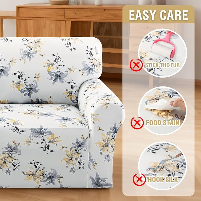H.VERSAILTEX Floral Pattern Chair Slip Covers Printed Couch Cover Super Soft Fabric High Stretch Sofa Covers Washable Couch Protector for Dogs(Vintage Petal-Yellow,Chair) - Image 8