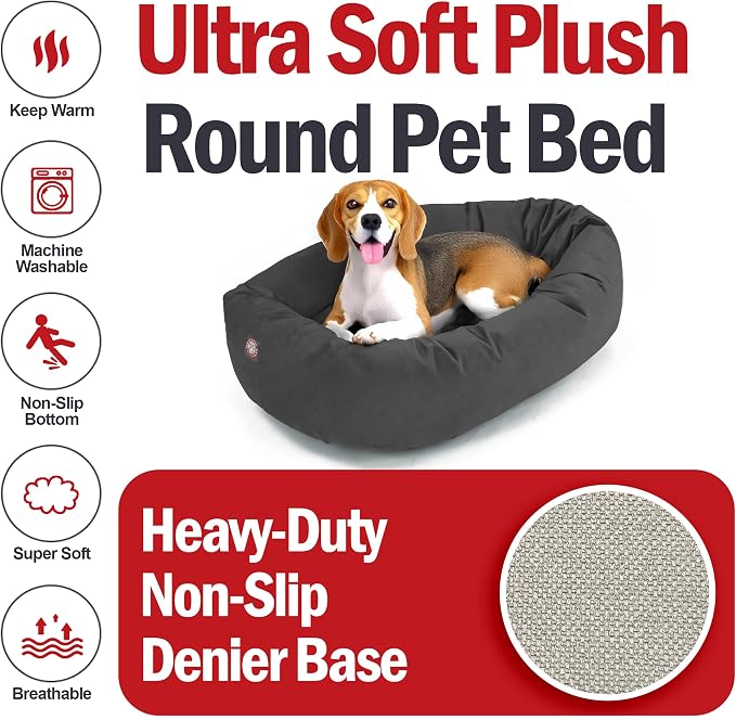 Majestic Pet 32 Inch Suede Calming Dog Bed Washable – Cozy Soft Round Dog Bed with Spine Support for Dogs to Rest Their Head - Fluffy Donut Dog Bed 32x23x7 (Inch) - Round Pet Bed Medium – Gray (2025) - Image 6