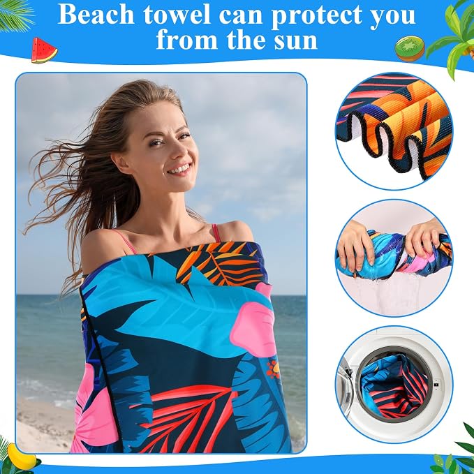 FuWeave 10 Pack Microfiber Beach Towel 28 x 55 Inch Oversized Large Quick Dry Thin Beach Towels for Pool Camping, Sand Free Lightweight Blanket for Women Adults Travel Swimming Sport (Vivid Style) - Image 3