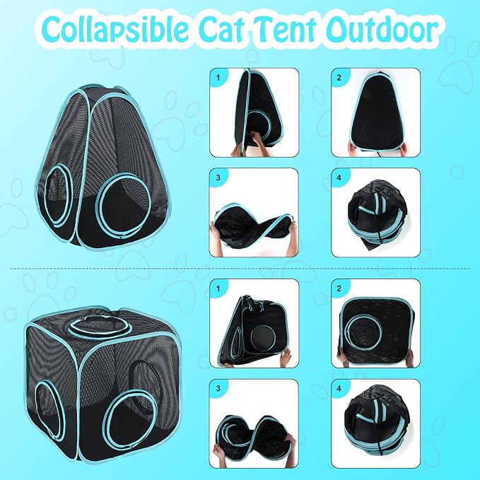Outdoor Cat Enclosure for Indoor Cats, 4-in-1 Cat Tent Tunnel Playpen Set | Indoor Outdoor Cat Playpen, Pop Up Travel Tent, DIY Shapes, 9.45 ft Play Space, Mesh Panels for Airflow, Ground Stakes - Image 6