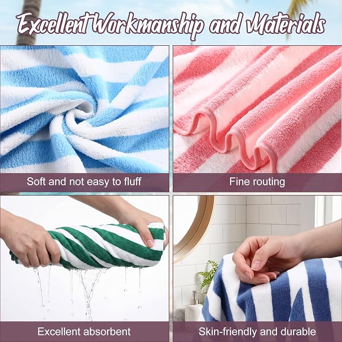 SmoothNovelty 8 Pack Microfiber Bath Towels Bulk 27'' x 60'' Oversized Bath Towel Highly Absorbent Extra Large Shower Sheets Soft Drying for Beach Pool Bathroom Salon Party(Wide Stripe,Bright) - Image 3