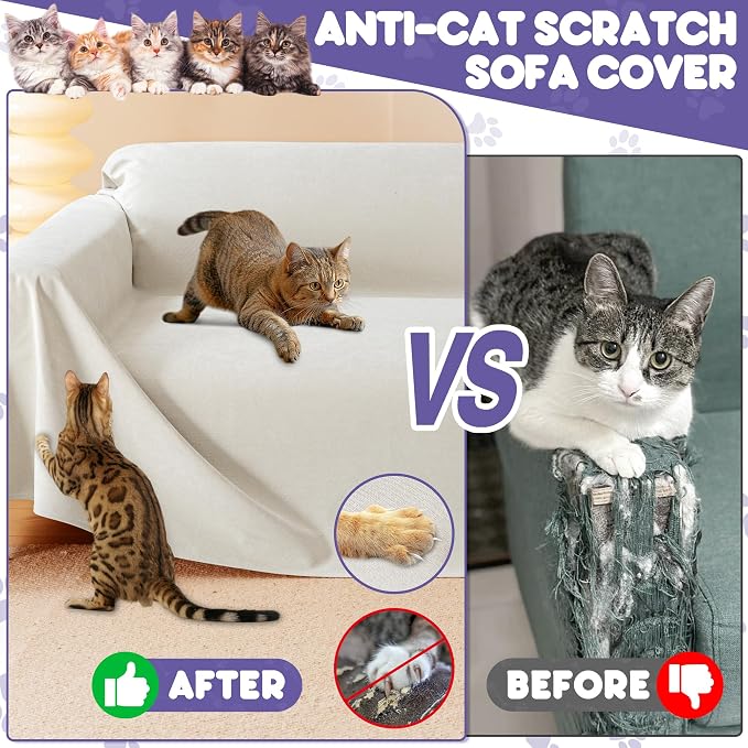 Cat Scratch Furniture Protector - Anti-Slip, Waterproof Sofa Cover to Keep Cats Off, Pet-Friendly Couch Protectors for 3 Cushion Couch, Beige Anti-Scratch Couch Cover for Pets and Kids 118"X71" | Pet-Friendly Couch Protector, Anti-Scratch & Anti-Slip S... - Image 2