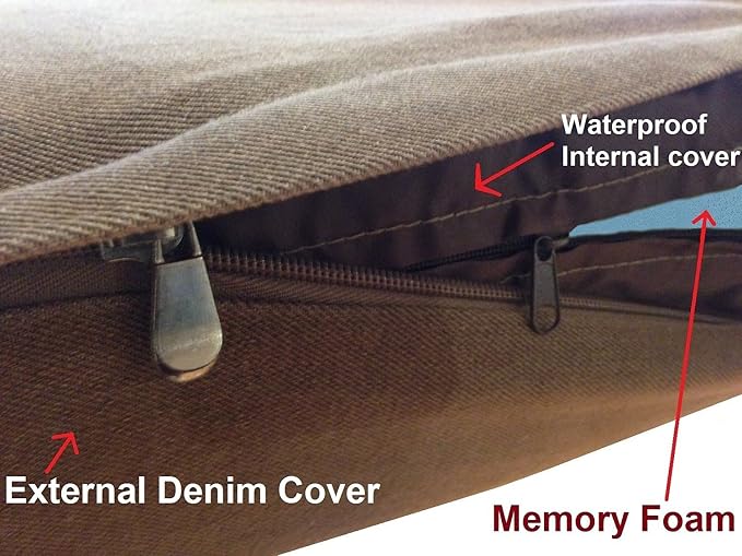 Dogbed4less Orthopedic Waterproof Heavy Duty Gel Memory Foam Dog Bed for Large pet, Denim in Brown, Jumbo 55"X47"X4" - Image 6