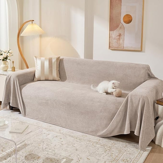 MEETSKY Couch Covers for 3 Cushion Couch Sofa, Washable Sectional Couch Covers L Shape Sofa Cover Soft Slipcovers Couch Furniture Protector for Pets Dogs Kids, 91" x 118", Oat by MEETSKY