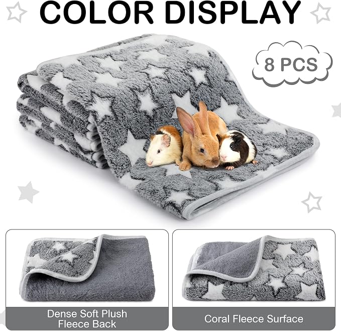 Tudomro 8 Pcs Absorbent Guinea Pig Blankets Washable Small Animal Fleece Bedding Cage Liners Reusable Pet Sleep Mat Pad Cover for Ferret Chinchilla Furniture Protection(Grey Star,16 x 24 Inch) - Image 6