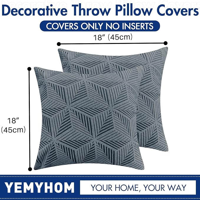 YEMYHOM Pack of 2 Throw Pillow Covers 18 x 18 Inch High Stretch Jacquard Pillowcase for Couch Sofa Living Room Home Decor, Dark Gray - Image 7