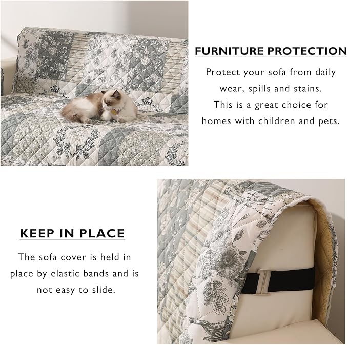 Cmfshape Skidproof Sofa Cover-Grey Bird Sofa Slipcover with Elastic Straps-Easy Fit Slip Cover-Washable Furniture Protector for Pets and Kids(Loveseat,Grey) - Image 5