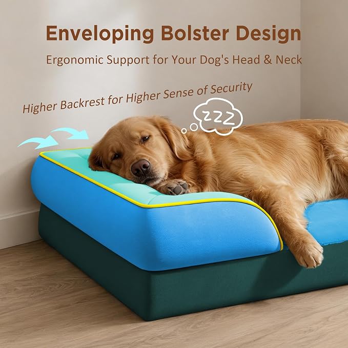 Comfort Expression Orthopedic Dog Bed for Extra Large Dogs with Bolster | Waterproof Dog Couch Bed with Washable Cover & Non-Slip Bottom, Supportive Egg Crate Foam XL Pet Bed, 45x35 Inch - Image 3