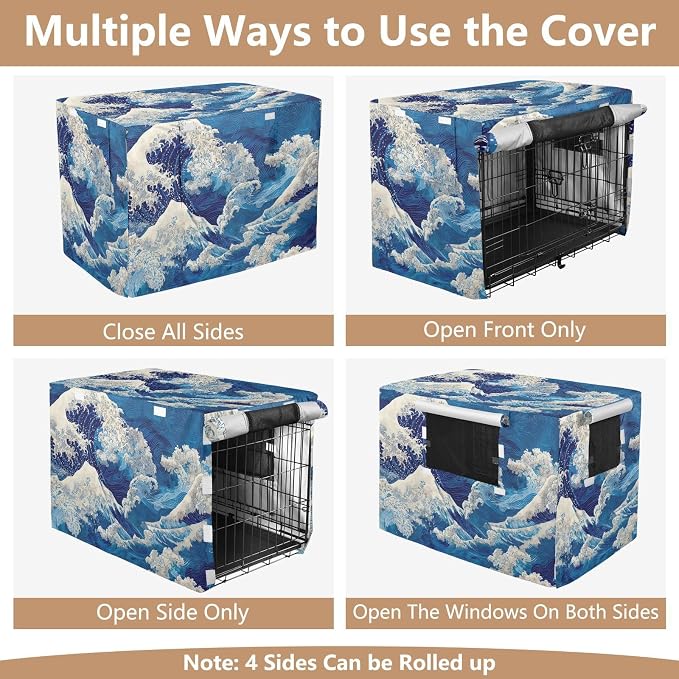Dog Crate Cover Kennel Cover for Dog Cages Breathable for Wire Cage Indoor Outdoor Deep Blue Sea Waves - Image 5