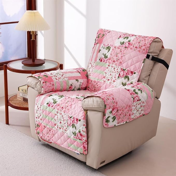 Cmfshape Skidproof Sofa Cover-Floral Sofa Slipcover with Elastic Straps-Easy Fit Slip Cover-Washable Furniture Protector for Pets and Kids(Chair,Pink) - Image 2